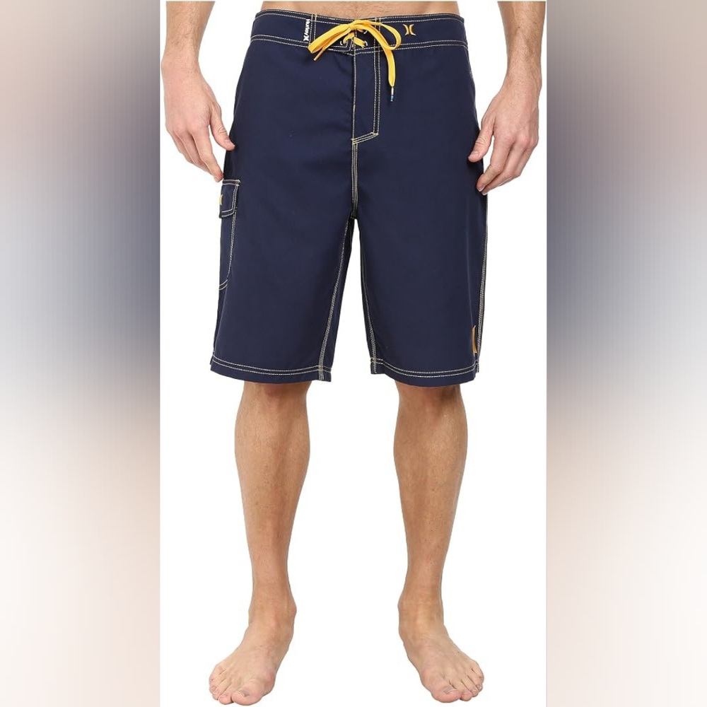 36 Hurley Men's One and Only 22" Boardshort Blue Yellow Beach Pool Vacation Dad